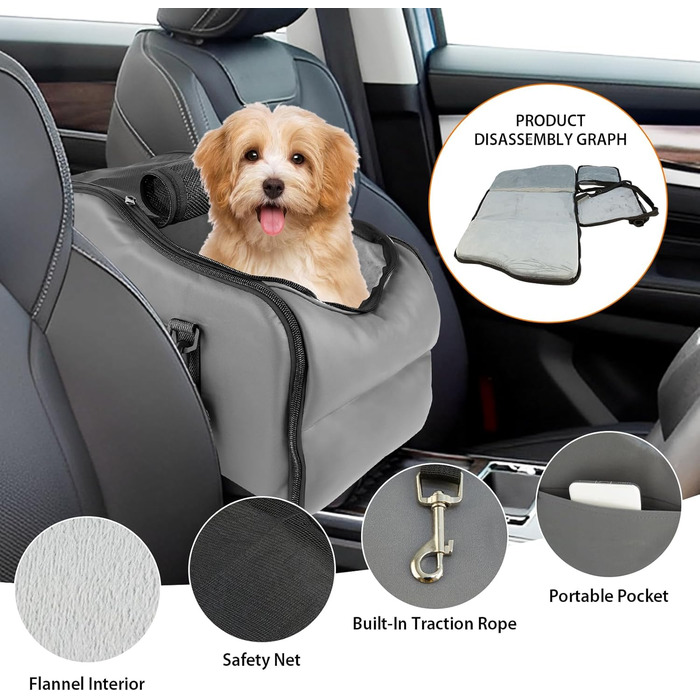 Автокрісло для собак та котів, автосидіння для маленьких собак, з захисними гаками та регульованими ременями