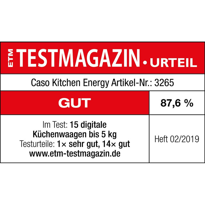 CASO Kinetic Kitchen Scale - Battery-Free, 5kg Capacity, 1g Increments - Testsieger