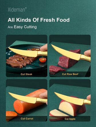 Набір столових приборів 24 предмети з нержавіючої сталі 18/10, золотий колір, на 6 осіб: ніж, виделка, ложка, з двостороннім зазубреним лезом, для посудомийної машини