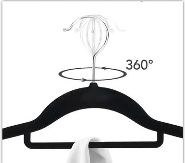 50 шт. Чорні велюрові вішалки для одягу з нековзким покриттям, для костюмів та краваток, з поворотним механізмом 360°, сріблясті