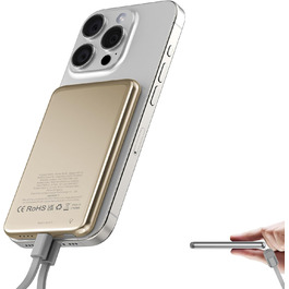 Power Bank MagSafe 5000mAh 20W PD з бездротовою зарядкою, USB-C, для iPhone 16/15/14/13/12 (Золотий)