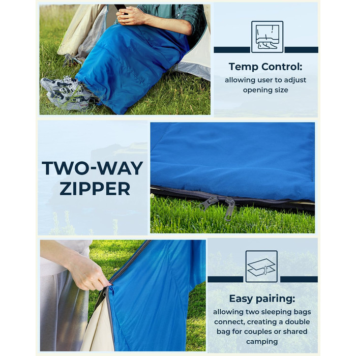 Ohuhu Lightweight Sleeping Bag - Compact & Ultralight Summer Sleeping Bag for Camping, Travel, Festivals (Blue)