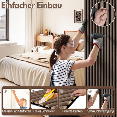 Акустичні панелі з дерева та фетру для стін 120x60 см, шумопоглинаюча обробка інтер'єру, чорний горіх (комплект 4 шт, 2.88 м²)