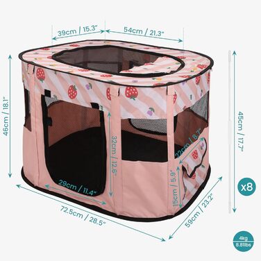 Складаний вольєр для тварин Belle Vous Pink - для собак та котів, знімний дах, для дому та вулиці