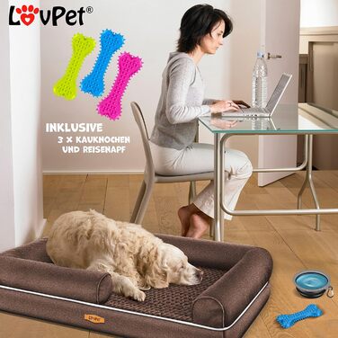 Ортопедичне ліжко для собак Lovpet® з подушкою та мискою, 3 іграшки, для малих, середніх та великих собак, знімний та пральний чохол, 91x71x22 см