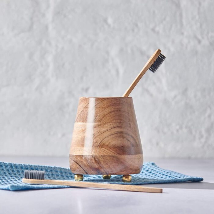 Folkulture Bathroom Toothbrush Holder, Modern Wooden Toothbrush and Toothpaste Holder (Natural)