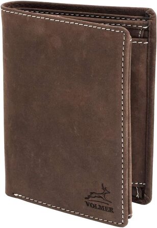 Fa.Volmer ® Leather Wallet for Men with RFID Protection - soft suede, light stitching - 12 card slots - Portrait format - Brown