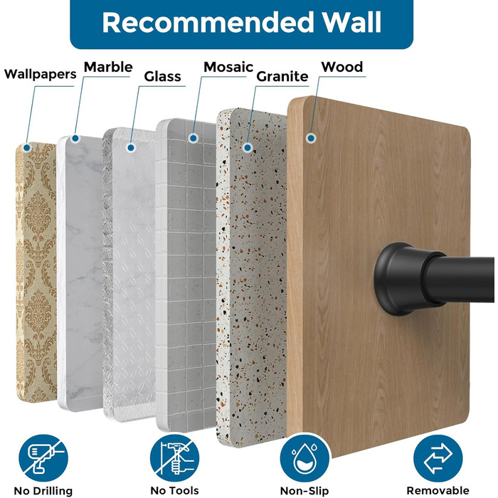 Штанга для душу без свердління AIZESI, 80-160 см, чорна, 1 шт. - регульована телескопічна штанга для вікна, шафи, ванної кімнати