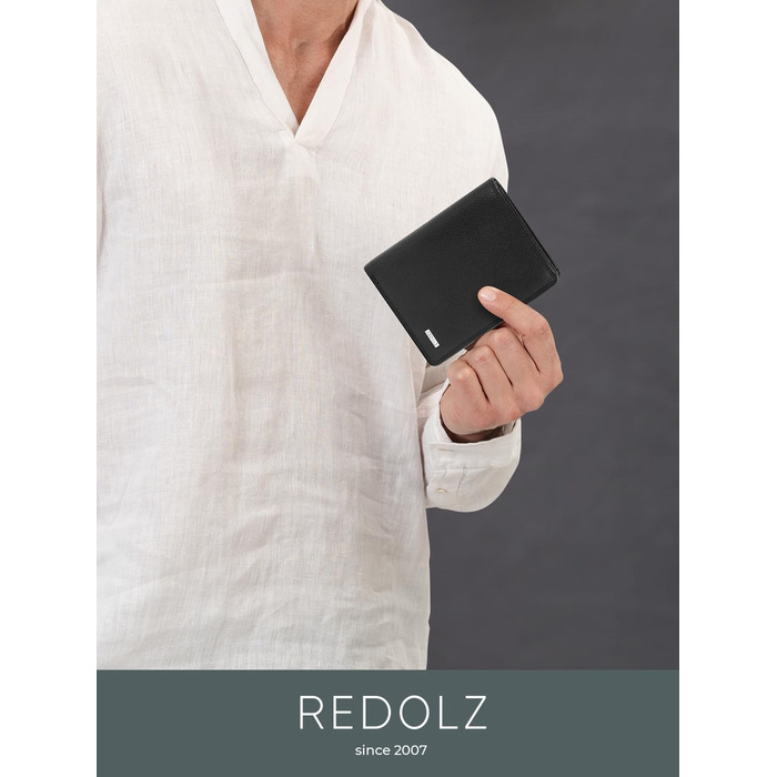 Чоловічий та жіночий гаманець REDOLZ з натуральної шкіри, вертикальний, з RFID-захистом, 8 відділень для карт, чорний, 9,5x2,5x12 см