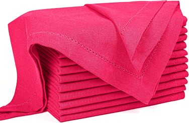 Palisa Cloth Napkins with Mitered Edge Details, Set of 12, 45.7x45.7 cm, Hot Pink – Reusable Cotton Napkins – perfect for weddings and everyday use
