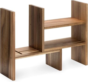 Navaris Acacia Desk Organizer 64x15.5x40 - Table Shelf Organization System Adjustable - Corner Shelf for Kitchen Office Bathroom Shelf Attachment - Natural