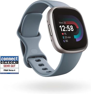 Фітнес-годинник Fitbit Versa 4 – розумний годинник для жінок та чоловіків з GPS, телефоном, 6 днів роботи батареї та 40+ тренуваннями. Сумісний з Android/iOS. Кольори: піскорожевий / алюміній в мідно-рожевому (блакитний водоспад / алюміній в платині)