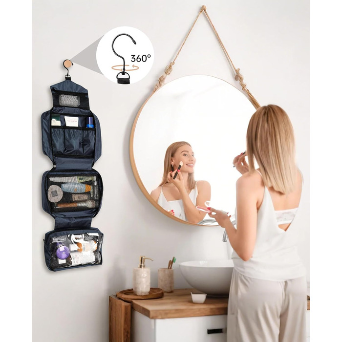 Сумка для туалетних аксесуарів на гачок, велика дорожня сумка-органайзер для жінок та чоловіків, 4-в-1 водонепроникна, армійний зелений (темно-синій)