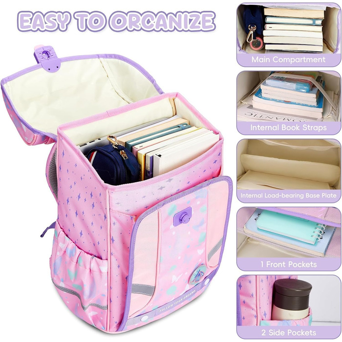 Шкільний рюкзак для хлопчика 1-4 клас. Ергономічний, з нагрудним ременем, 2025. Дитячий рюкзак для школи 6-10 років. Зйомний ремінь та світловідбиваючі елементи (Рожевий)