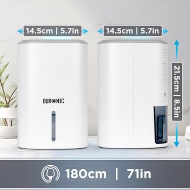 Зволожувач повітря Duronic DH06 WE – тихий осушувач для кімнат 5-10 м², компактний конденсаційний осушувач з баком 0.8 л, 23 Вт, захист від плісняви та конденсату, ідеально для спальні