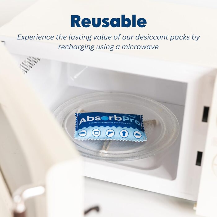 Absorb Pro Rechargeable Moisture Absorber Bags, 10 Pack, 100g, Reusable Moisture Absorbers, Silica Gel Packets for Trash Cans, Gym Bags, Gun Safes, Food Storage