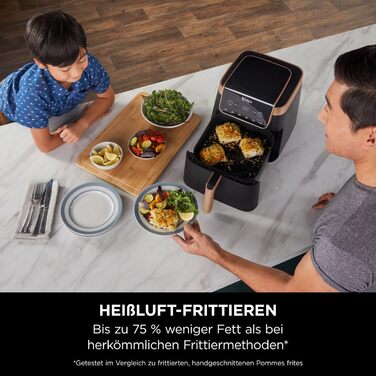 Ninja Air Fryer MAX PRO, 6.2 L, Oil-Free, Large Drawer, Roasting, Baking, Air Fry, Non-Stick Coated, Dishwasher-Safe Basket & Crisper Grate Insert, Silicone Tongs, Black/Copper, AF180EUCP Single 6.2L Copper/Black