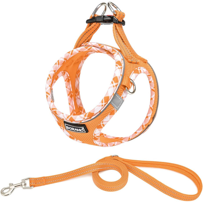 Нашийник для собак та котів, маленьких порід, з повідком, відбиваючий, дихаючий, анти-тяга, безпечний, помаранчевий (L)