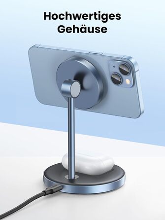 UGREEN MagFlow 2-в-1 Бездротова зарядка для iPhone з MagSafe, 90° регульована, кабель USB-C 1м