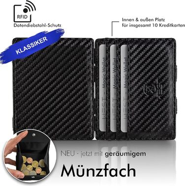 WEST - Magic Wallet (Classic) with large coin compartment - including elegant gift box - wallet with coin pocket - The perfect companion for on the go - RFID protection (Carbon)