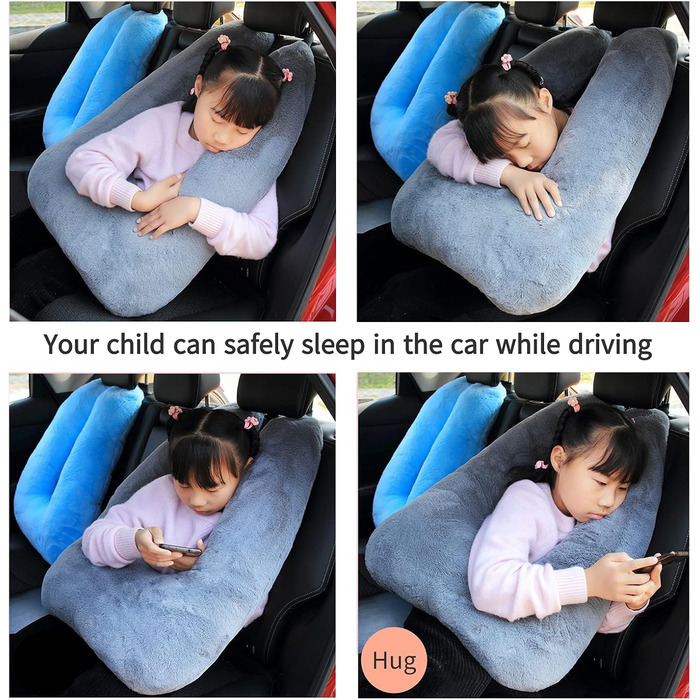 FHSGGP Travel Pillow Child Neck Pillow Car Sleep Pillow for Long Journeys U-Shape Car Seat Belt Pillow Travel Pillow for Kids Artificial Rabbit Fur Grey