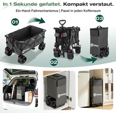 Універсальний складаний візок Sekey XXL Plus 200L/200кг з гальмами та широкими колесами для бездоріжжя, антрацит