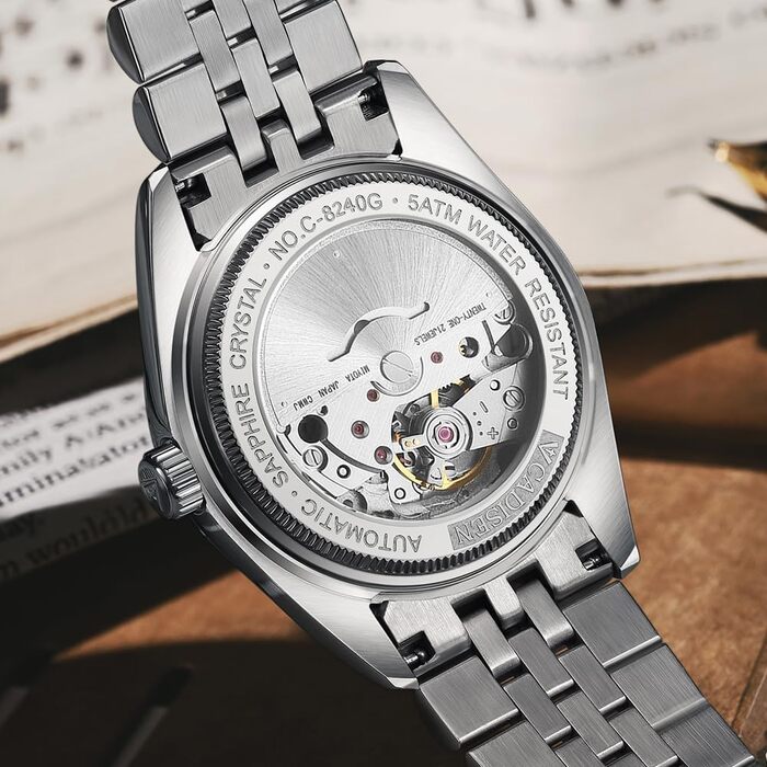 Годинник CADISEN Automatik для чоловіків: механічний годинник з сапфіровим склом та сталевим браслетом