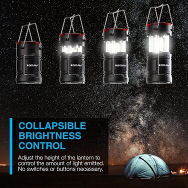 LED Camping Lantern, Flashlight, LED Lanterns, suitable for hurricanes, emergency light for storms, power outages, portable outdoor lanterns, black and red, foldable, batteries included, 1