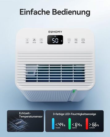 Електричний осушувач повітря EUHOMY 12L/24h - тихий, енергоефективний, з відведенням води, автоматичним розморожуванням, 3 режими, для квартири 25м²/122м³