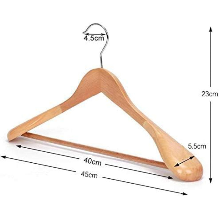 Дерев'яні вішалки для одягу MELA'S, набір 18 шт, широкі, протиковзкі, для курток, костюмів, сорочок, штанів, 45 x 23 x 5.5 см