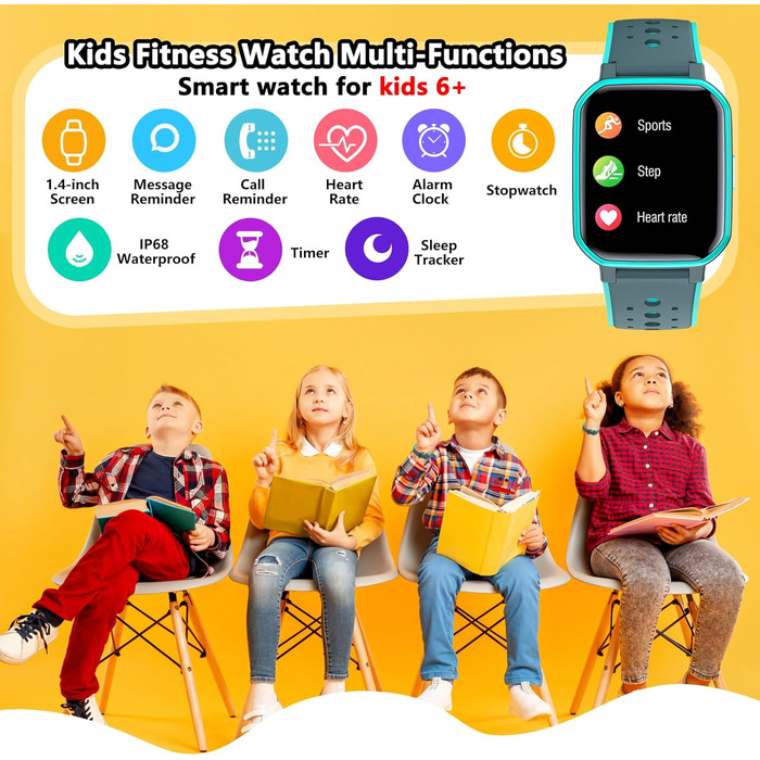 Дитячий розумний годинник Kinder Smartwatch: фітнес-трекер, IP68, 19 режимів, моніторинг серця та сну, 19 спортивних режимів, зелений колір