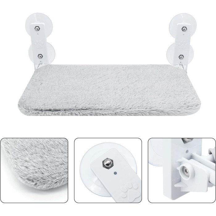 Кріплення для кота на вікно, гамак з 4 присосками, міцний каркас, дихаюча сітка (Сірий, 45 x 30 см)