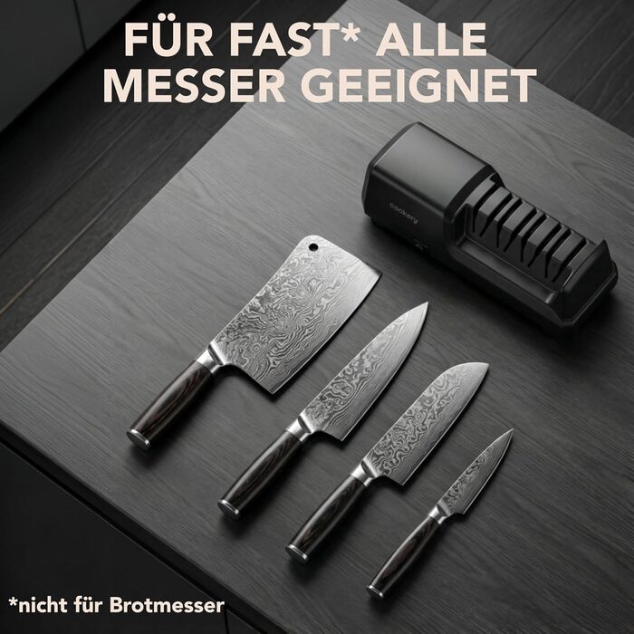 Електричний точило для ножів Cookery 4-ступеневе | Професійний точило з алмазним покриттям для кухонних ножів | Чорний