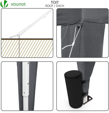 VOUNOT® 3x3m (approx. 10x10ft) Pavilion with 4 Side Walls & 4 Sandbags, Pop-Up Folding Pavilion, Foldable Garden Tent Party Tent, including Bag, Grey