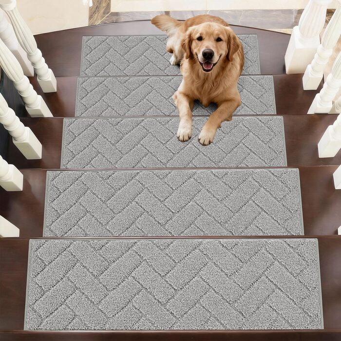 Килимки на сходи BEQHAUSE антиковзні, 22x70 см, сірі (15 шт.) - для дітей, літніх людей, домашніх тварин, машинне прання