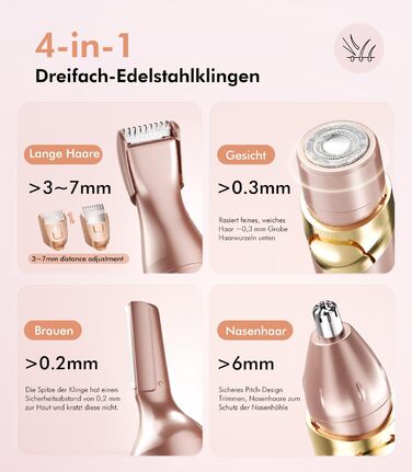 Електричний жіночий епілятор 6-в-1 для бікіні, обличчя та тіла - гладке гоління без подразнень