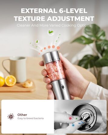 Sangcon Electric Salt and Pepper Grinder Set, 2 Speeds Rechargeable, 6 Externally Adjustable Grind Settings, Automatic Salt and Pepper Grinder Set with Storage Base, One-Hand Operation