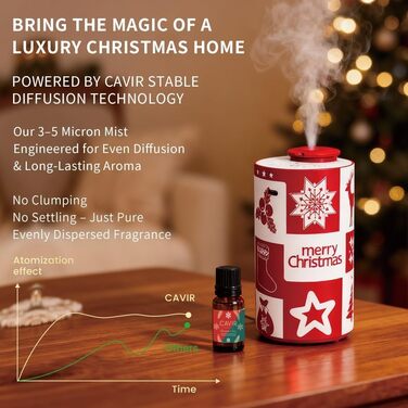 Дифузор для ефірних олій Cavir без води, портативний міні-ароматизатор повітря, USB-зарядка, 3 рівні туману, для дому, офісу, авто (Новорічний)