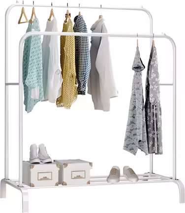 edihome Clothes Rack, Clothes Rail, Double, 110 x 150 x 54 cm, Shoe Rack, Metallic, Stable, Clothes Organizer (White)