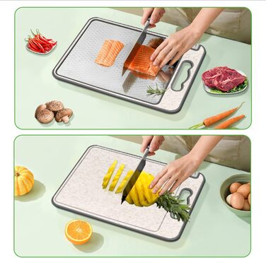 Нержавійна дошка для нарізання, двостороння, з сіткою, з канавкою для соку, з антиковзким бортиком, придатна для миття в посудомийній машині