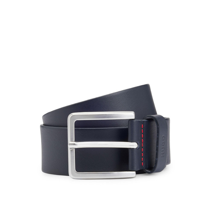 Чоловічий шкіряний ремінь HUGO Gionios з текстурою та металевими деталями, 120 см, темно-синій
