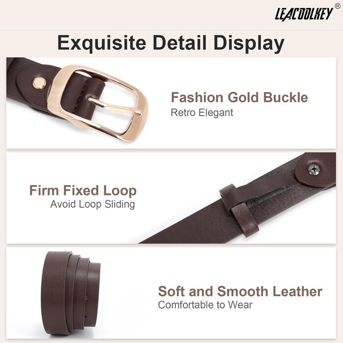 Жіночі шкіряні ремені LeaCoolKey, 2 шт. з пряжкою золотого кольору для джинсів та штанів, розміри XXL (117-127 см) та M (87-97 см)