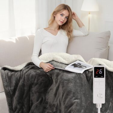 Електрична ковдра з автовимкненням 130x180 см, 9 режимів нагріву, таймер 9 годин, захист від перегріву, м'яка та приємна до тіла, для дому та офісу, чорна