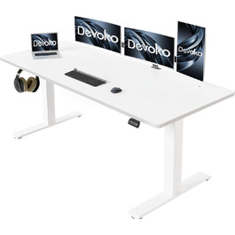 Devoko Electric Standing Desk 160x70cm - Adjustable Height, Stable Standing Desk, Computer Table with Memory Function, Ergonomic Sit-Stand Desk (White)