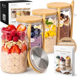 EDELHAUS Банки для Overnight Oats 4x500 мл з кришками, етикетками та ложками - герметичні скляні банки для вівсянки, йогурту, чиа-пудингу, спецій