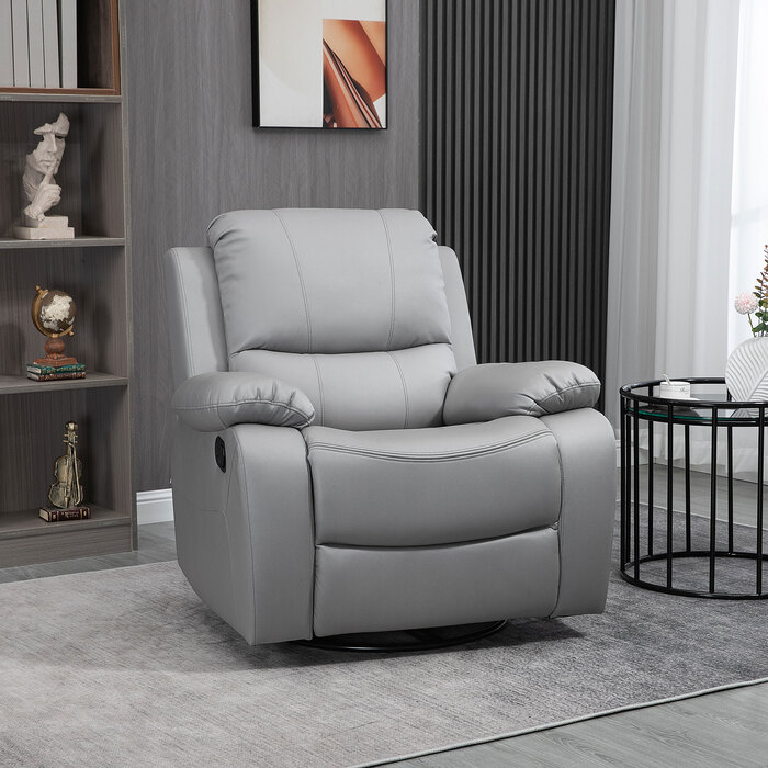 HOMCOM Swivel Recliner TV Chair, 135° Reclining with Footrest, Polyester, Grey, Up to 150 kg (220 lbs), 72x71x60cm (28x28x24 inches) for Comfort and Relaxation