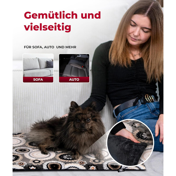 Підстилка для собак XS (45x65 см) – двостороння, м'яка, з наповнювачем 3 см – для дивану, авто, переноски – Made in Germany (45 x 65 см, Мандала Антрацит)