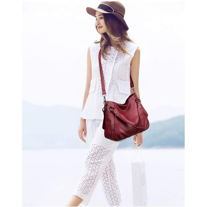 Жіноча шкіряна сумка-шопер велика червона Damen - сумка через плече, дизайнерська хобо-сумка