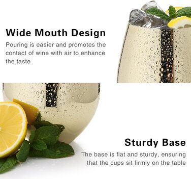 Набір келихів для вина WOTOR Gold, 4 шт, 530 мл, незламні золоті келихи, склянка з нержавіючої сталі, металеві келихи для відпочинку на природі, подорожей, кемпінгу, басейну, ідеальний подарунок для поціновувачів вина