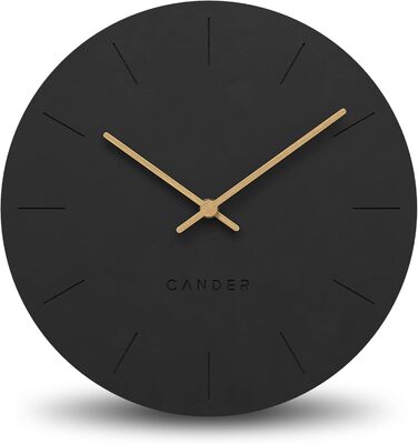 Cander Berlin MNU 2630 Wall Clock, 30 cm, Analog, Living Room, Modern Vintage, Black, Wooden Hands, Silent (No Ticking Sound), MDF